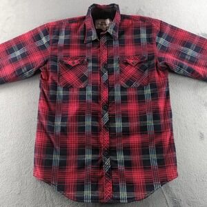 Vintage 90s Sears Jacket Mens XL Red Plaid Wearmaster Quilted Flannel Lined